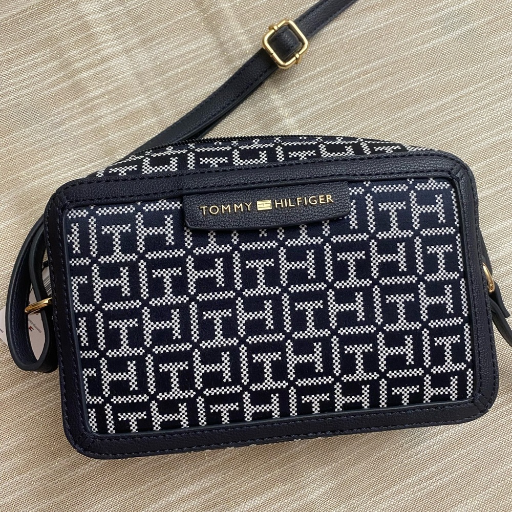 Tommy Hilfiger Signature Monogram Blue and White Crossbody Bag